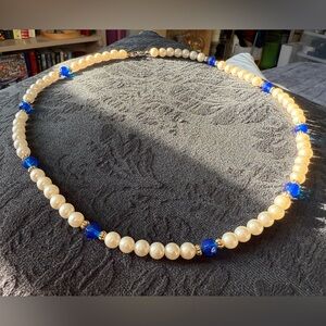 Vintage white and blue and gold beaded necklace